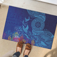 Fijian Tribal Manta Ray Rubber Doormat Masi Motif with Coral Reef Ocean Vibe
