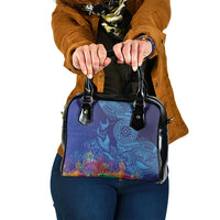 Fijian Tribal Manta Ray Shoulder Handbag Masi Motif with Coral Reef Ocean Vibe