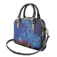 Fijian Tribal Manta Ray Shoulder Handbag Masi Motif with Coral Reef Ocean Vibe