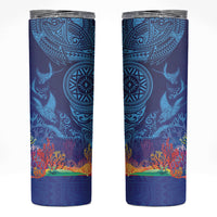 Fijian Tribal Manta Ray Skinny Tumbler Masi Motif with Coral Reef Ocean Vibe