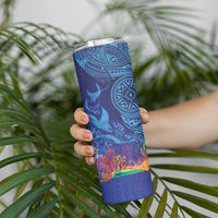 Fijian Tribal Manta Ray Skinny Tumbler Masi Motif with Coral Reef Ocean Vibe