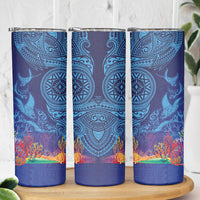 Fijian Tribal Manta Ray Skinny Tumbler Masi Motif with Coral Reef Ocean Vibe