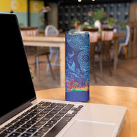 Fijian Tribal Manta Ray Skinny Tumbler Masi Motif with Coral Reef Ocean Vibe