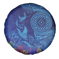 Fijian Tribal Manta Ray Spare Tire Cover Masi Motif with Coral Reef Ocean Vibe