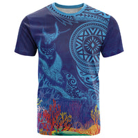 Fijian Tribal Manta Ray T Shirt Masi Motif with Coral Reef Ocean Vibe