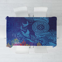 Fijian Tribal Manta Ray Tablecloth Masi Motif with Coral Reef Ocean Vibe