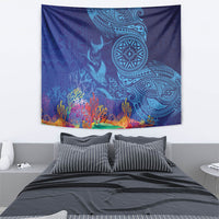 Fijian Tribal Manta Ray Tapestry Masi Motif with Coral Reef Ocean Vibe