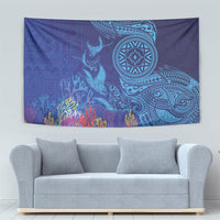 Fijian Tribal Manta Ray Tapestry Masi Motif with Coral Reef Ocean Vibe
