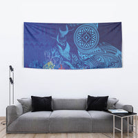 Fijian Tribal Manta Ray Tapestry Masi Motif with Coral Reef Ocean Vibe