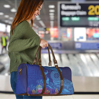 Fijian Tribal Manta Ray Travel Bag Masi Motif with Coral Reef Ocean Vibe