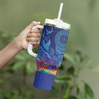 Fijian Tribal Manta Ray Tumbler With Handle Masi Motif with Coral Reef Ocean Vibe