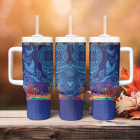 Fijian Tribal Manta Ray Tumbler With Handle Masi Motif with Coral Reef Ocean Vibe