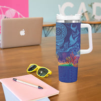 Fijian Tribal Manta Ray Tumbler With Handle Masi Motif with Coral Reef Ocean Vibe