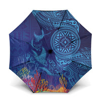 Fijian Tribal Manta Ray Umbrella Masi Motif with Coral Reef Ocean Vibe