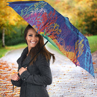Fijian Tribal Manta Ray Umbrella Masi Motif with Coral Reef Ocean Vibe