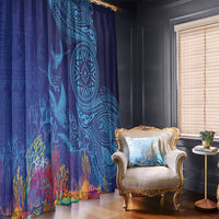 Fijian Tribal Manta Ray Window Curtain Masi Motif with Coral Reef Ocean Vibe