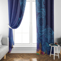 Fijian Tribal Manta Ray Window Curtain Masi Motif with Coral Reef Ocean Vibe