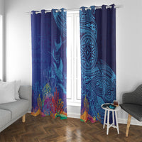 Fijian Tribal Manta Ray Window Curtain Masi Motif with Coral Reef Ocean Vibe