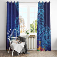 Fijian Tribal Manta Ray Window Curtain Masi Motif with Coral Reef Ocean Vibe