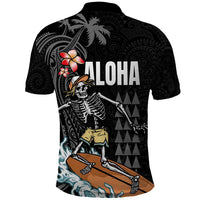 Hawaiian Halloween Skeleton Surfing Polo Shirt Polynesian Tribal Tattoo and Hawaiian Pattern