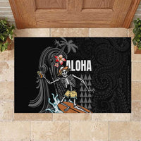 Hawaiian Halloween Skeleton Surfing Rubber Doormat Polynesian Tribal Tattoo and Hawaiian Pattern