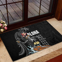 Hawaiian Halloween Skeleton Surfing Rubber Doormat Polynesian Tribal Tattoo and Hawaiian Pattern