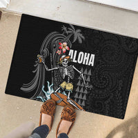 Hawaiian Halloween Skeleton Surfing Rubber Doormat Polynesian Tribal Tattoo and Hawaiian Pattern