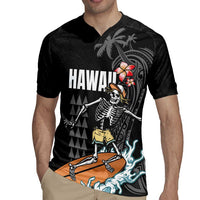 Hawaiian Halloween Skeleton Surfing Rugby Jersey Polynesian Tribal Tattoo and Hawaiian Pattern