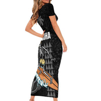 Hawaiian Halloween Skeleton Surfing Short Sleeve Bodycon Dress Polynesian Tribal Tattoo and Hawaiian Pattern LT03 - Polynesian Pride