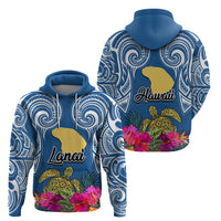 Hawaii Lanai Island Hoodie Hibiscus Turle and Map with Polynesian Spiral LT03 - Polynesian Pride