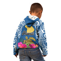 Hawaii Lanai Island Kid Hoodie Hibiscus Turle and Map with Polynesian Spiral LT03 - Polynesian Pride