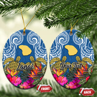 Custom Hawaii Lanai Island Ceramic Ornament Hibiscus Turle and Map with Polynesian Spiral LT03 - Polynesian Pride