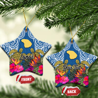 Custom Hawaii Lanai Island Ceramic Ornament Hibiscus Turle and Map with Polynesian Spiral LT03 - Polynesian Pride