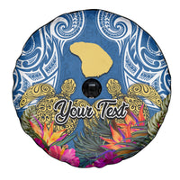 Custom Hawaii Lanai Island Spare Tire Cover Hibiscus Turle and Map with Polynesian Spiral LT03 - Polynesian Pride