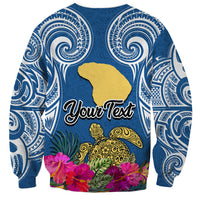 Custom Hawaii Lanai Island Sweatshirt Hibiscus Turle and Map with Polynesian Spiral LT03 - Polynesian Pride