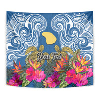 Custom Hawaii Lanai Island Tapestry Hibiscus Turle and Map with Polynesian Spiral LT03 - Polynesian Pride