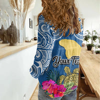 Custom Hawaii Lanai Island Women Casual Shirt Hibiscus Turle and Map with Polynesian Spiral LT03 - Polynesian Pride