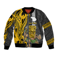 Hawaii Lanai Island Bomber Jacket Hawaiian Warrior and Kakau Symbols Abstract Tattoo LT03 Unisex Yellow - Polynesian Pride