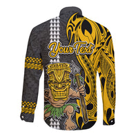 Custom Hawaii Lanai Island Long Sleeve Button Shirt Hawaiian Warrior and Kakau Symbols Abstract Tattoo LT03 - Polynesian Pride