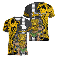 Custom Hawaii Lanai Island Women V Neck T Shirt Hawaiian Warrior and Kakau Symbols Abstract Tattoo LT03 - Polynesian Pride