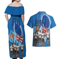 Fiji Rugby Sevens Couples Matching Off Shoulder Maxi Dress and Hawaiian Shirt Commemorate Gold Medal - Rio de Janeiro 2016