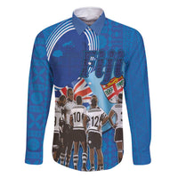 Fiji Rugby Sevens Family Matching Mermaid Dress and Hawaiian Shirt Commemorate Gold Medal - Rio de Janeiro 2016 LT03 Dad's Shirt - Long Sleeve Blue - Polynesian Pride