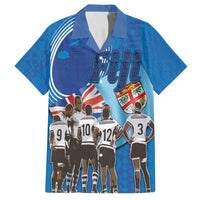 Fiji Rugby Sevens Family Matching Tank Maxi Dress and Hawaiian Shirt Commemorate Gold Medal - Rio de Janeiro 2016 LT03 Dad's Shirt - Short Sleeve Blue - Polynesian Pride