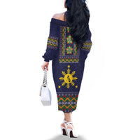 Philippines Merry Christmas Family Matching Off The Shoulder Long Sleeve Dress and Hawaiian Shirt Maligayang Pasko with Parol and Xmas Pattern Barong Style