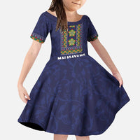 Philippines Merry Christmas Family Matching Tank Maxi Dress and Hawaiian Shirt Maligayang Pasko with Parol and Xmas Pattern Barong Style LT03 Daughter's Dress Blue - Polynesian Pride