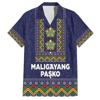 Philippines Merry Christmas Family Matching Tank Maxi Dress and Hawaiian Shirt Maligayang Pasko with Parol and Xmas Pattern Barong Style LT03 Dad's Shirt - Short Sleeve Blue - Polynesian Pride
