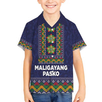 Philippines Merry Christmas Family Matching Tank Maxi Dress and Hawaiian Shirt Maligayang Pasko with Parol and Xmas Pattern Barong Style LT03 Son's Shirt Blue - Polynesian Pride