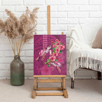 Hawaiian Turtle Love Couple Canvas Wall Art - Sweet Hibiscus and Kakau Pattern Rose Color LT03 - Polynesian Pride