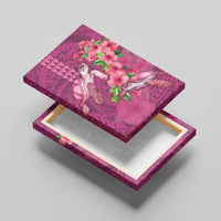 Hawaiian Turtle Love Couple Canvas Wall Art - Sweet Hibiscus and Kakau Pattern Rose Color LT03 - Polynesian Pride