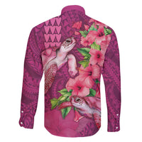 Hawaiian Turtle Love Couple Family Matching Summer Maxi Dress and Hawaiian Shirt - Sweet Hibiscus and Kakau Pattern Rose Color LT03 - Polynesian Pride